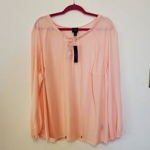 NWT Worthington sheer pink lace up blouse 3X